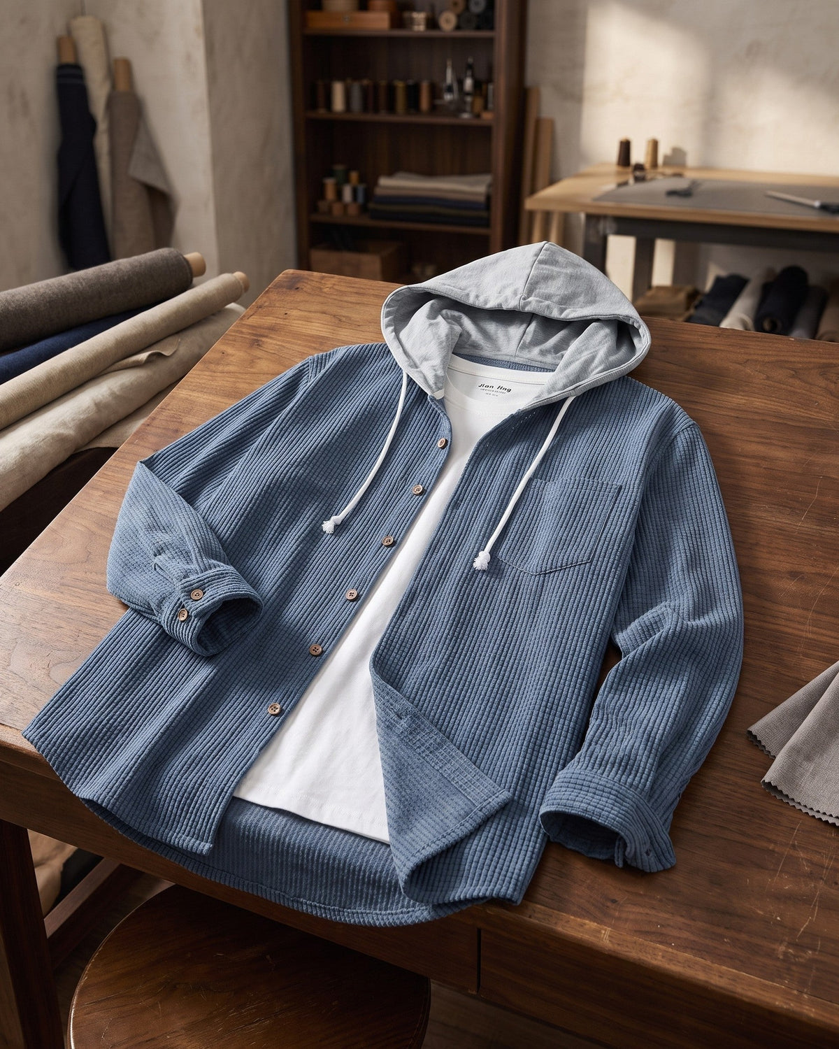 Mario Waffle-Knit Hooded Shirt Jacket